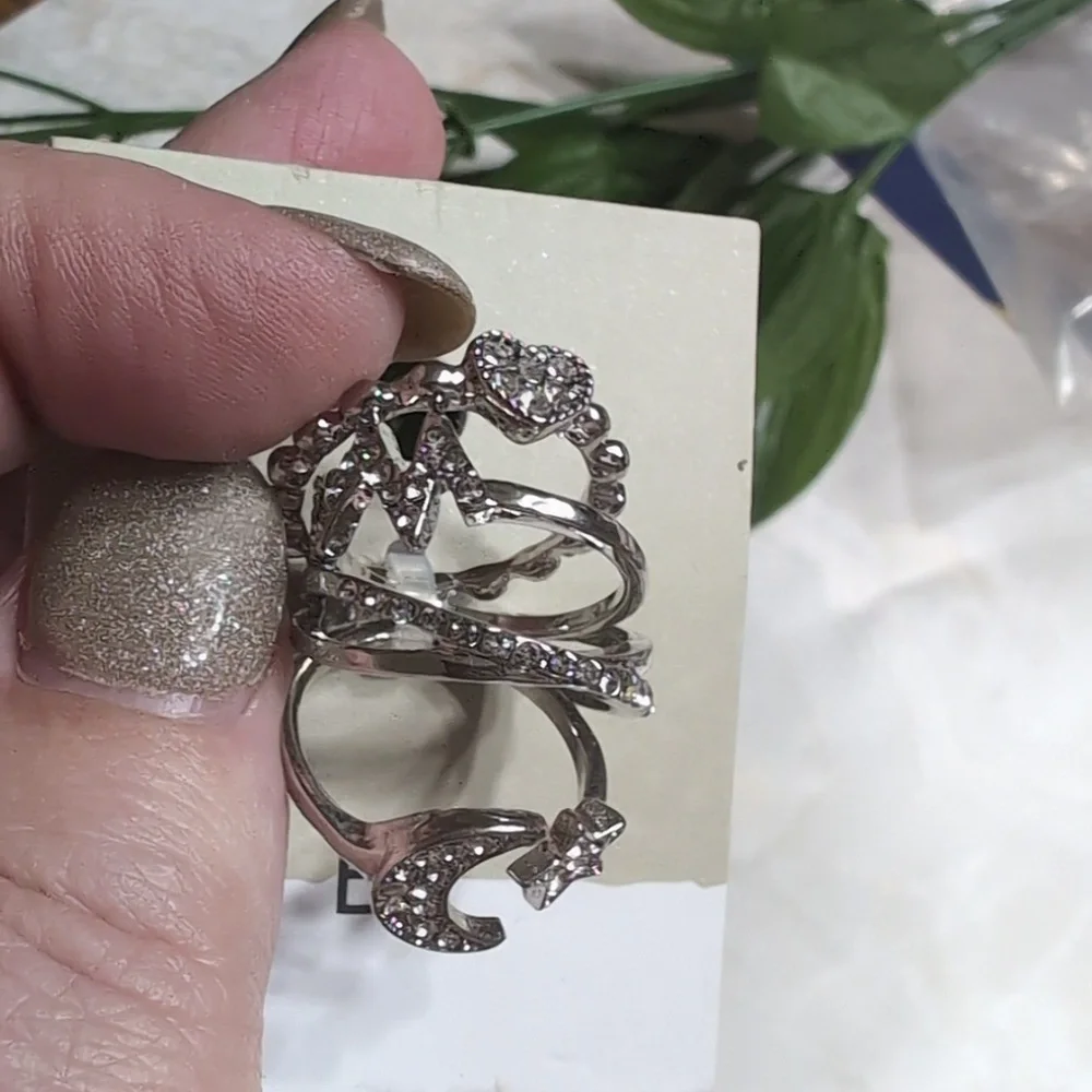 BP Nordstrom Sparkly Silver Heart and Star Ring Set Size 7